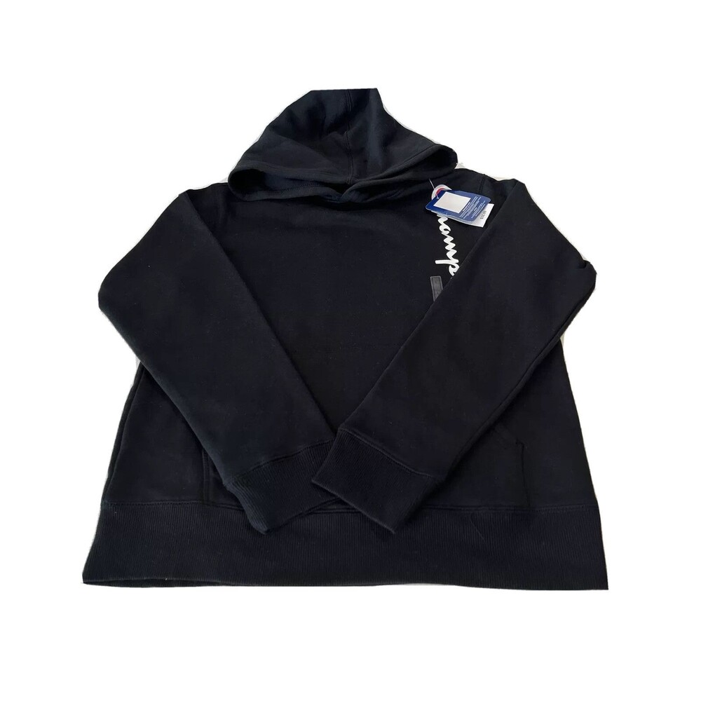 Champion Youth Pullover Hoodie Long Sleeve Black White Logo Size Medium